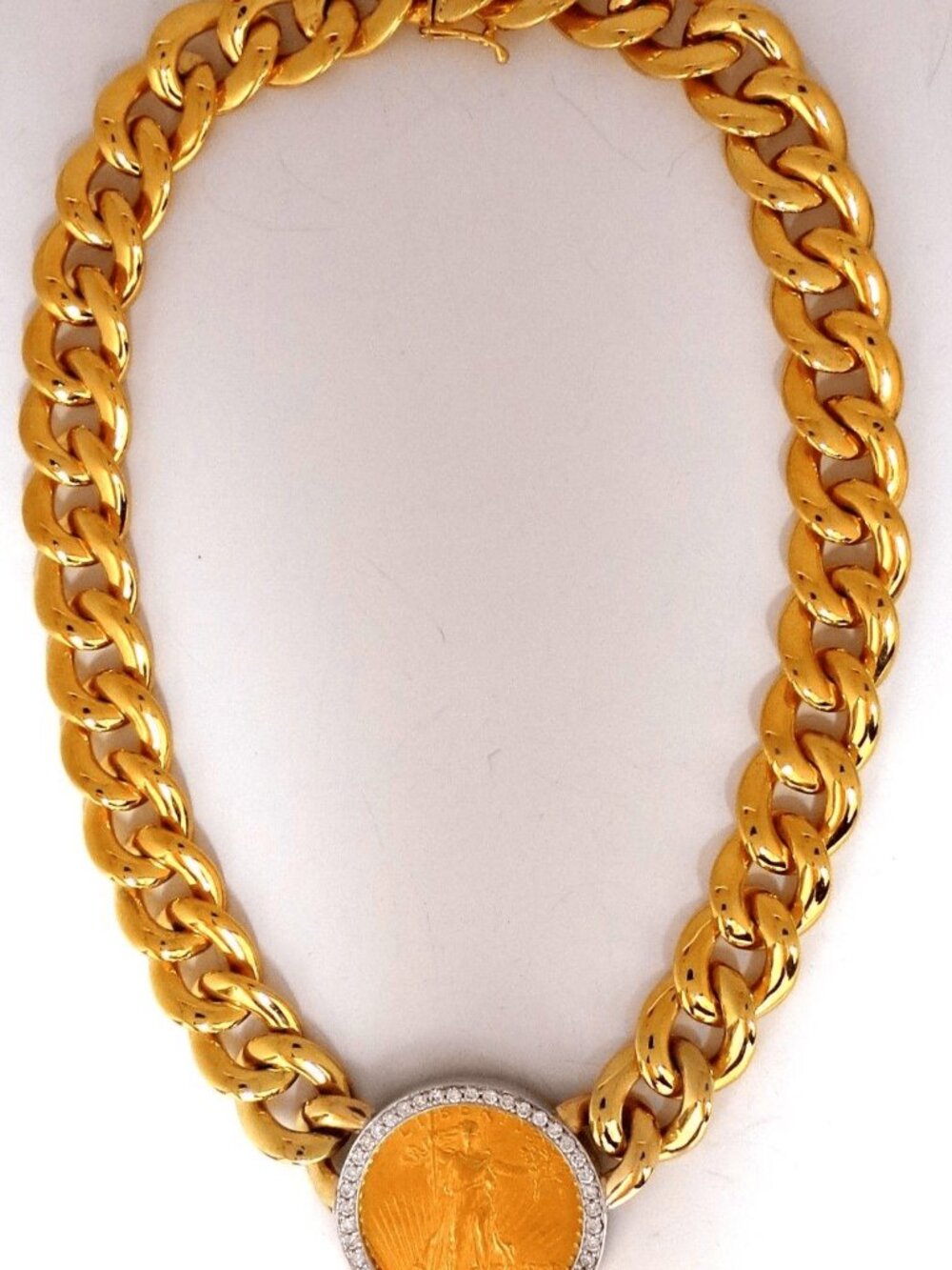 1908 LIBERTY FINE GOLD COIN 2.00CT DIAMONDS LINK NECKLACE*
